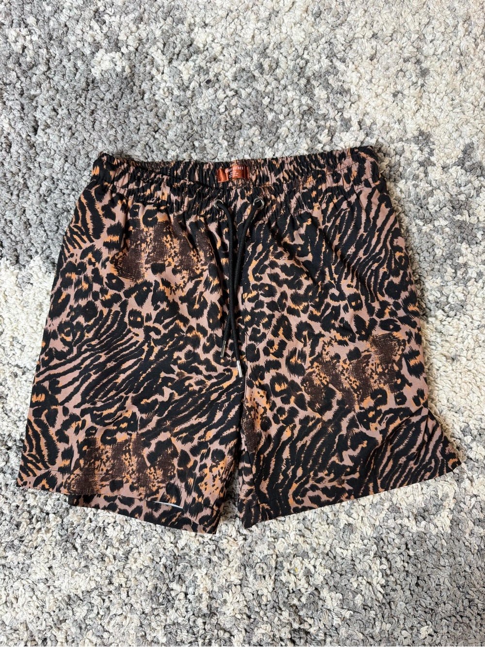 Consequence, Mens Animal Print Leopard Zebra Swim Shorts - Brown & Black, Medium